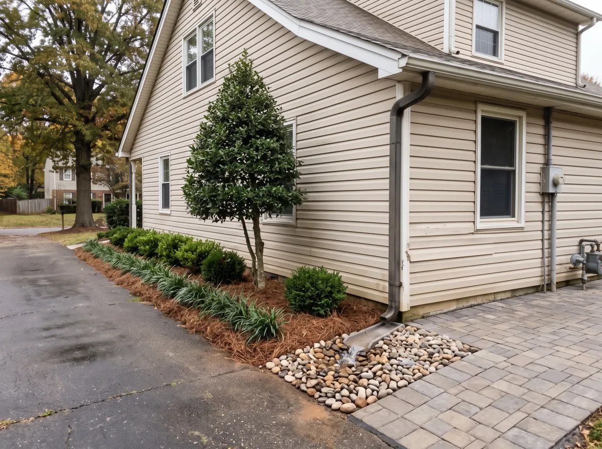 After: Side-yard bed and walkway — Matthews