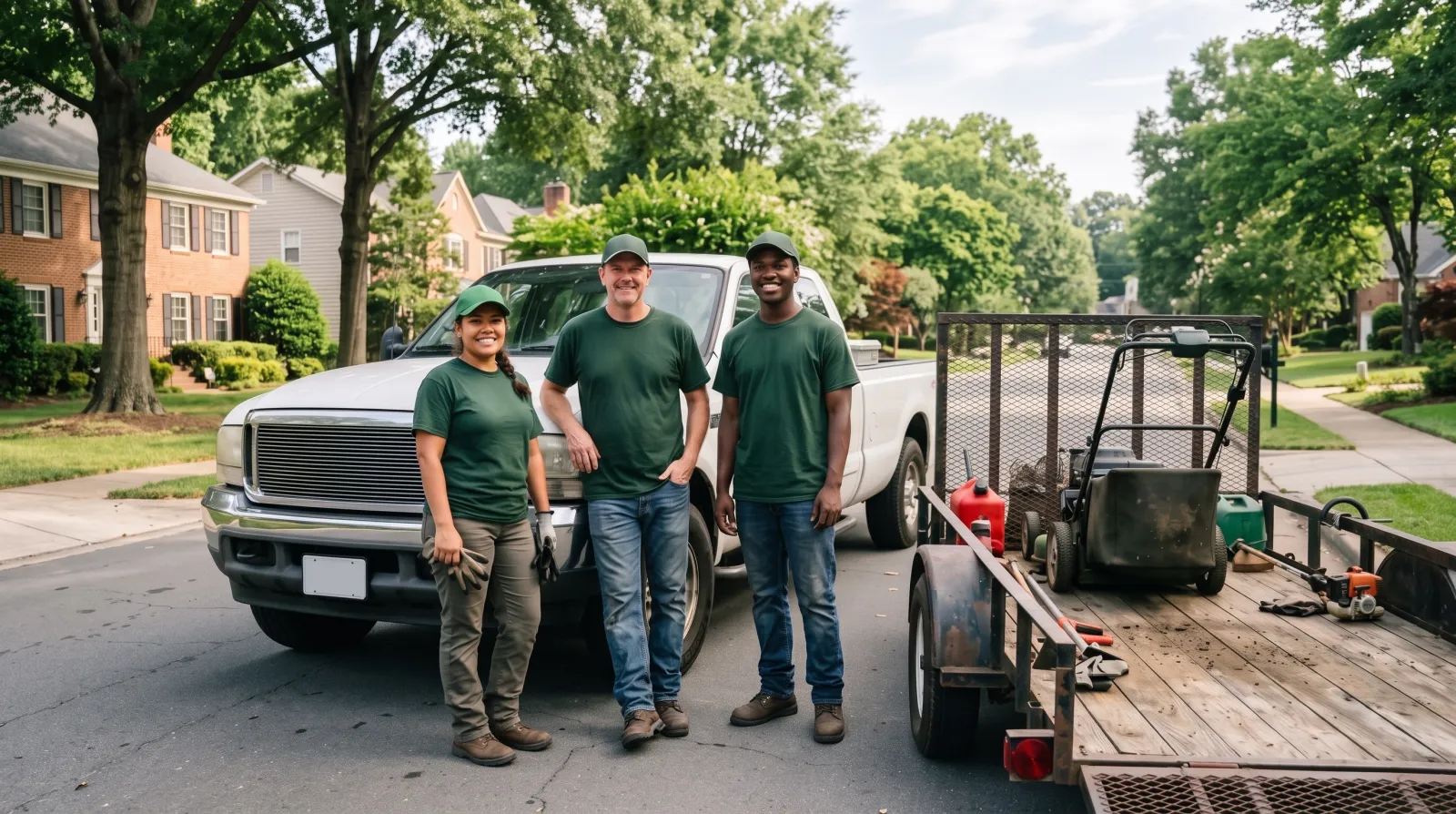 The Loblolly crew beside the truck and trailer on a Charlotte street